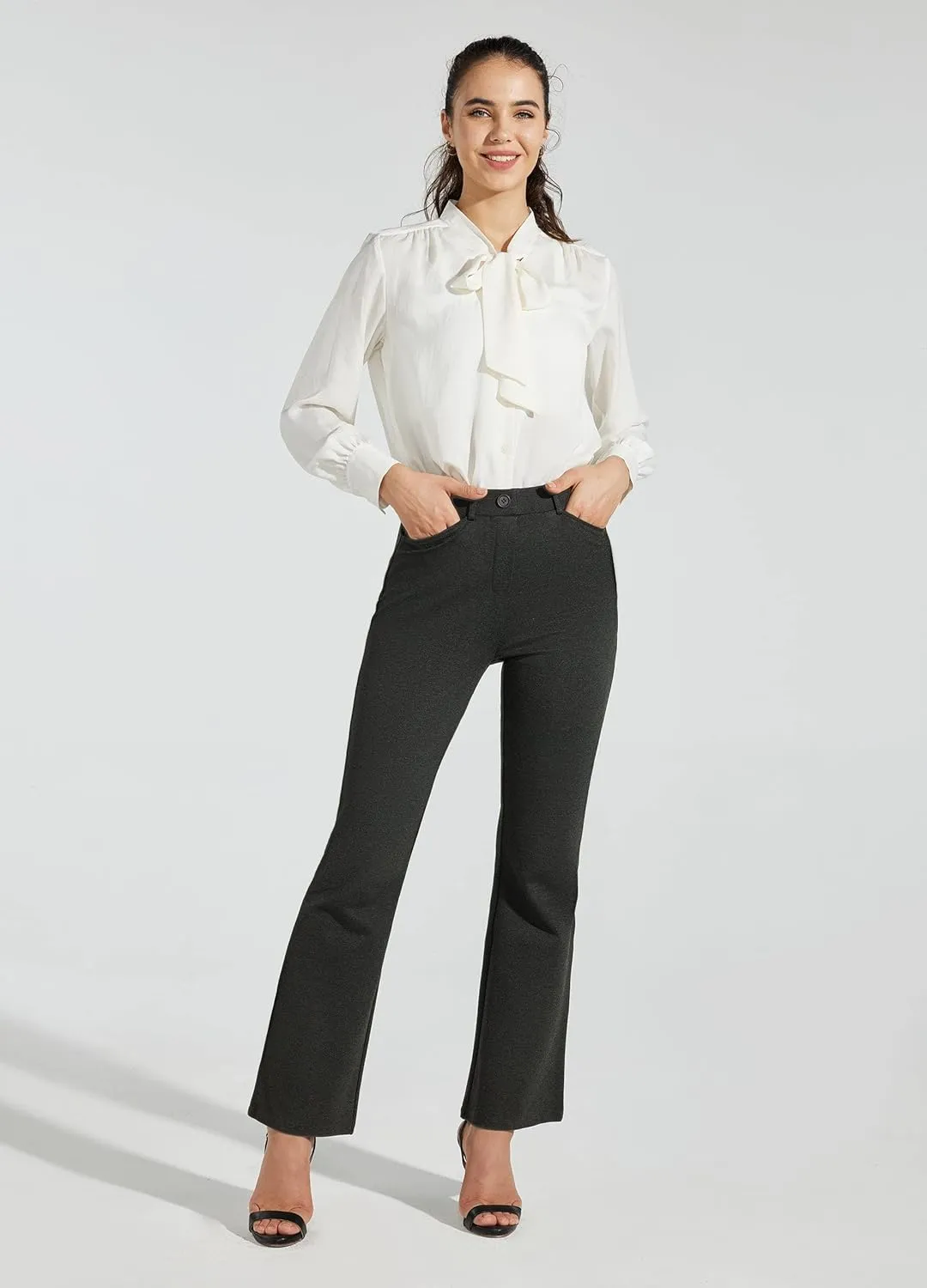 Women's Yoga Dress Pants Bootcut Work Slacks Stretch Office with Belt Loops 4 Pockets 28/29"/30"/31"/33"