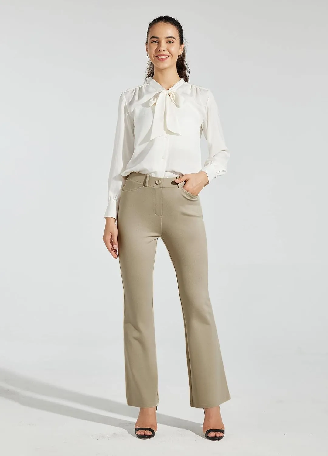 Women's Yoga Dress Pants Bootcut Work Slacks Stretch Office with Belt Loops 4 Pockets 28/29"/30"/31"/33"