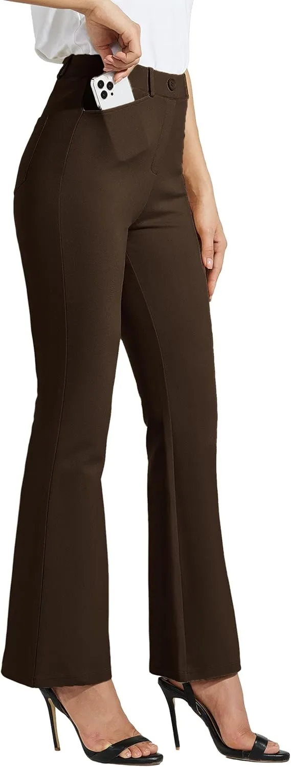 Women's Yoga Dress Pants Bootcut Work Slacks Stretch Office with Belt Loops 4 Pockets 28/29"/30"/31"/33"