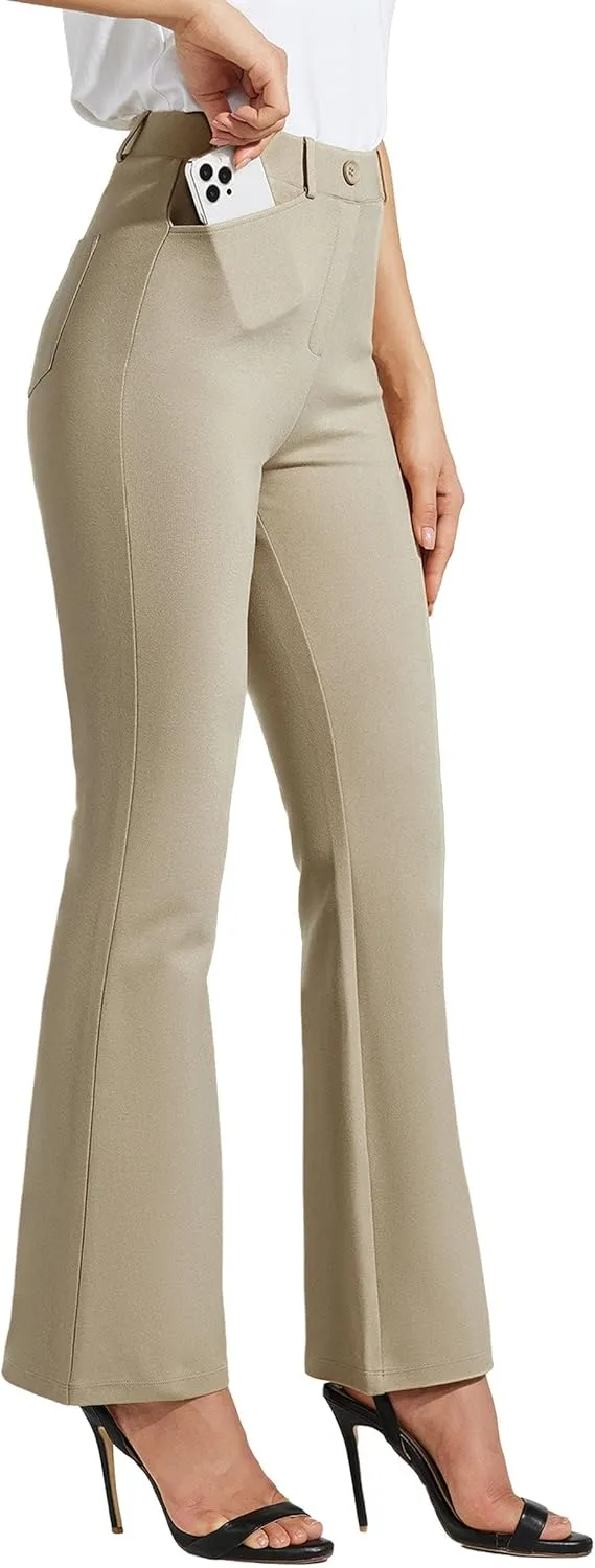 Women's Yoga Dress Pants Bootcut Work Slacks Stretch Office with Belt Loops 4 Pockets 28/29"/30"/31"/33"