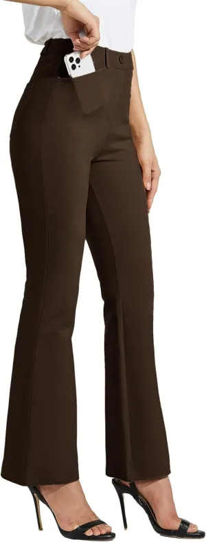 Women's Yoga Dress Pants Bootcut Work Slacks Stretch Office with Belt Loops 4 Pockets 28/29"/30"/31"/33"