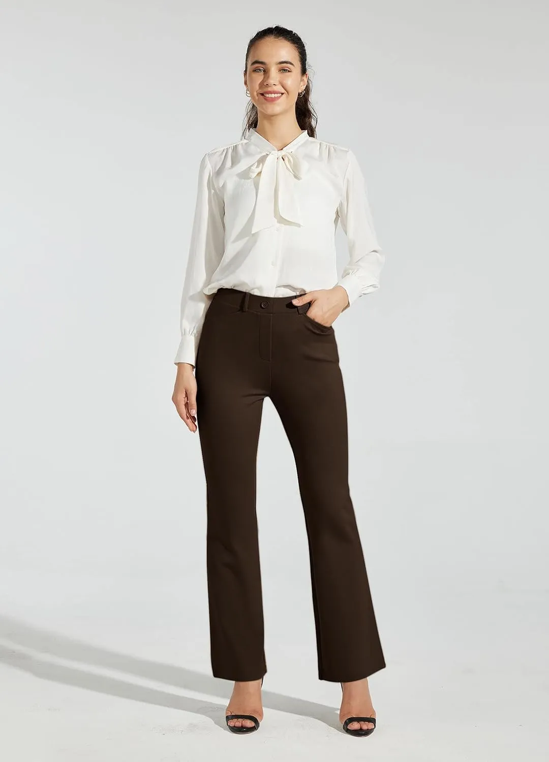 Women's Yoga Dress Pants Bootcut Work Slacks Stretch Office with Belt Loops 4 Pockets 28/29"/30"/31"/33"