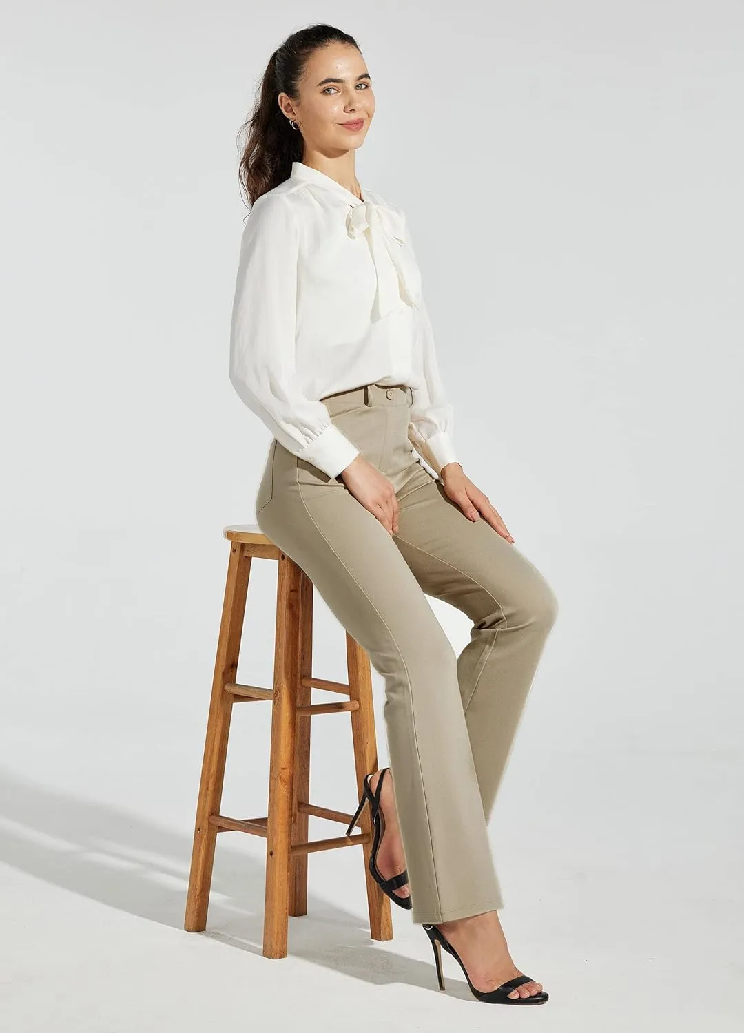 Women's Yoga Dress Pants Bootcut Work Slacks Stretch Office with Belt Loops 4 Pockets 28/29"/30"/31"/33"