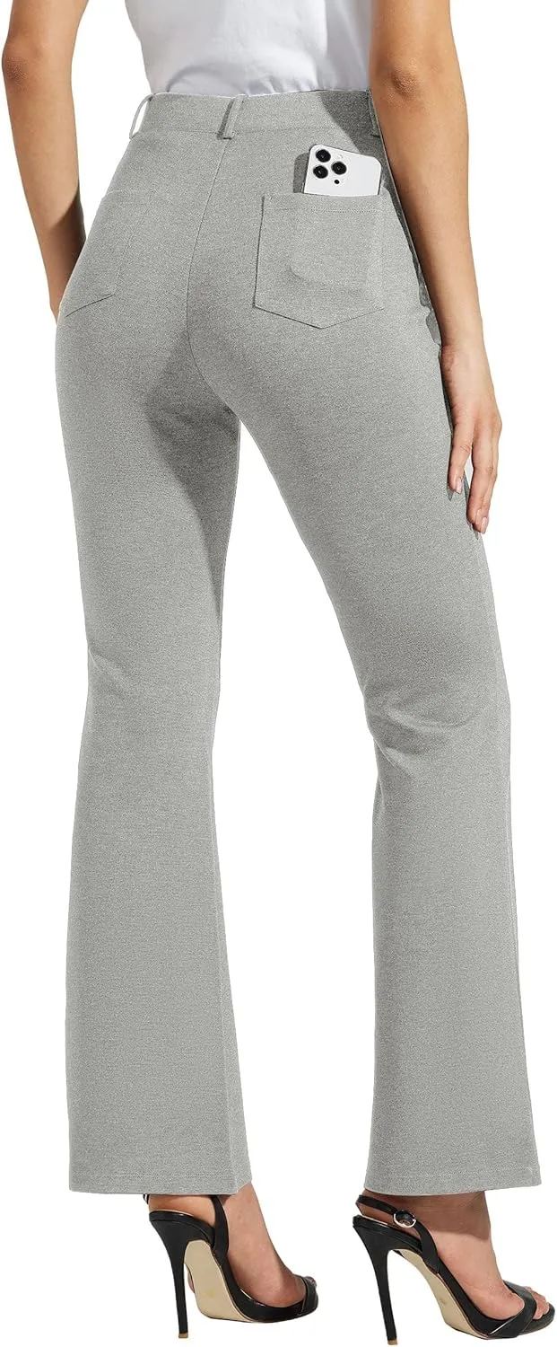 Women's Yoga Dress Pants Bootcut Work Slacks Stretch Office with Belt Loops 4 Pockets 28/29"/30"/31"/33"