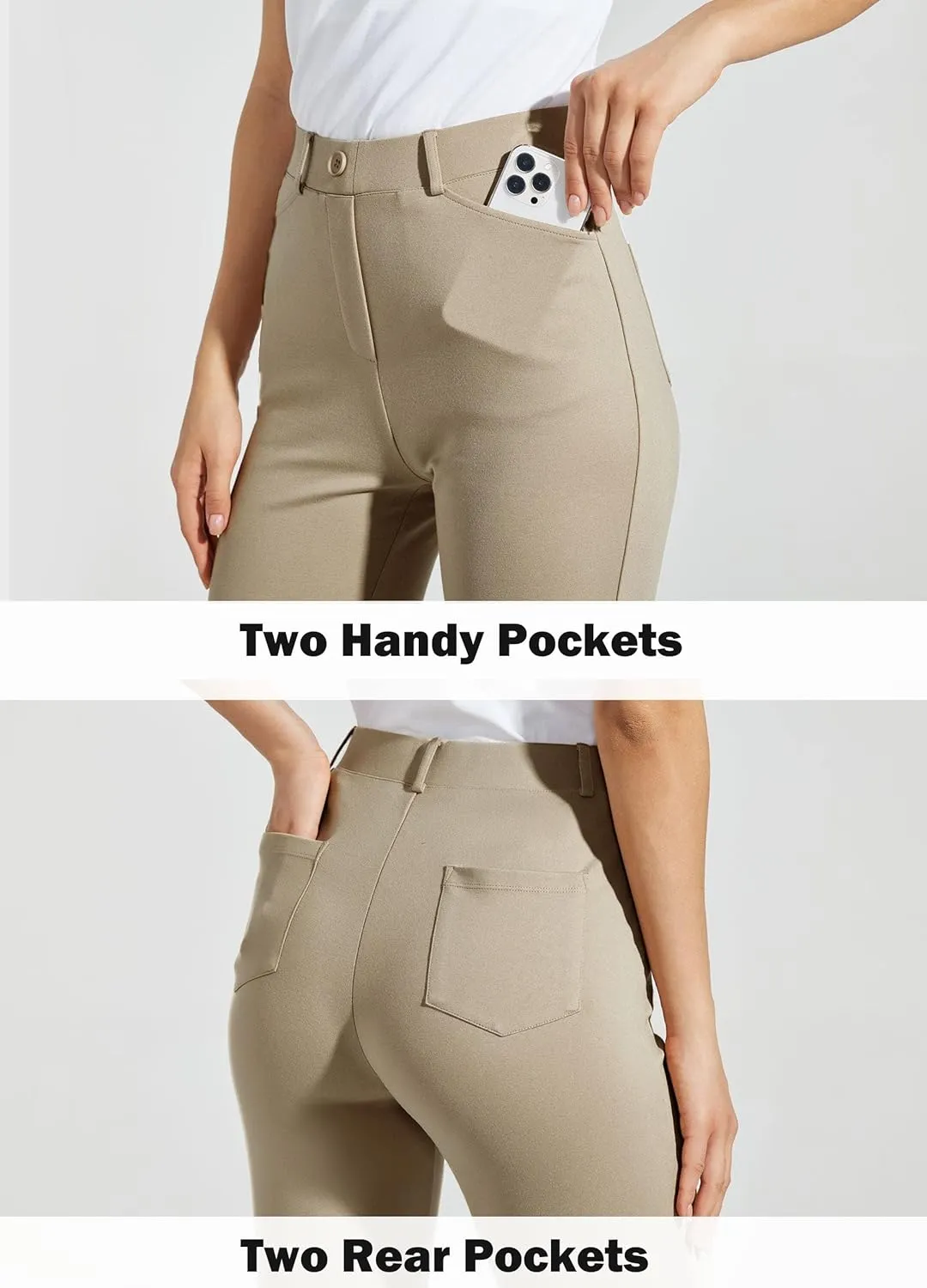Women's Yoga Dress Pants Bootcut Work Slacks Stretch Office with Belt Loops 4 Pockets 28/29"/30"/31"/33"