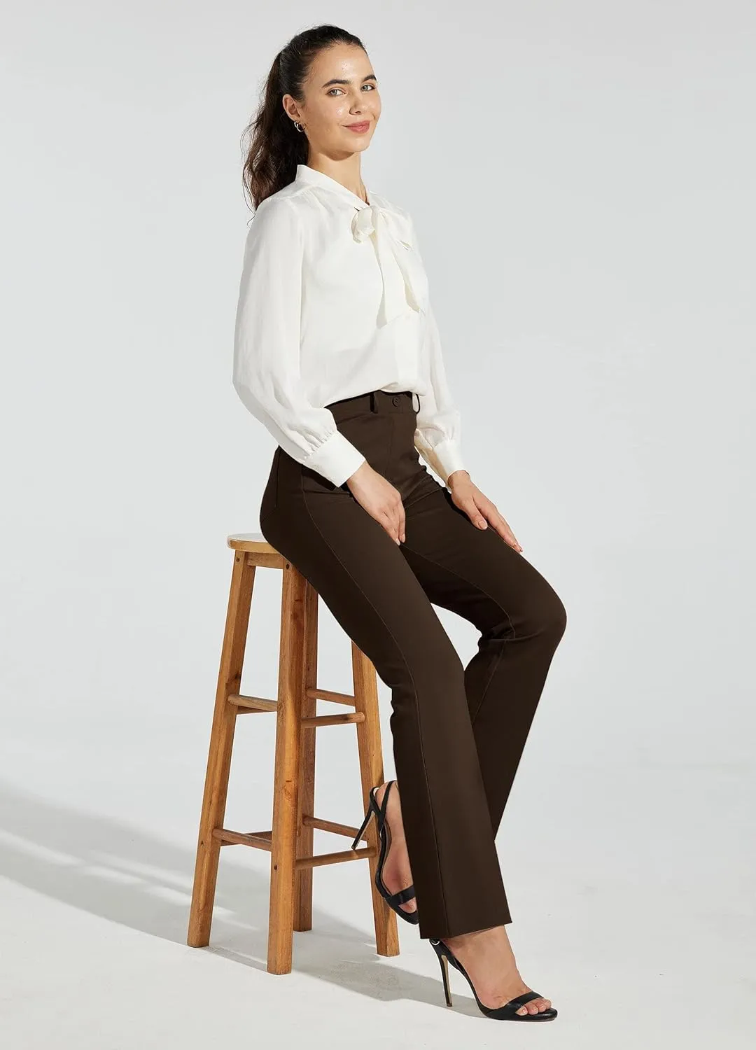 Women's Yoga Dress Pants Bootcut Work Slacks Stretch Office with Belt Loops 4 Pockets 28/29"/30"/31"/33"