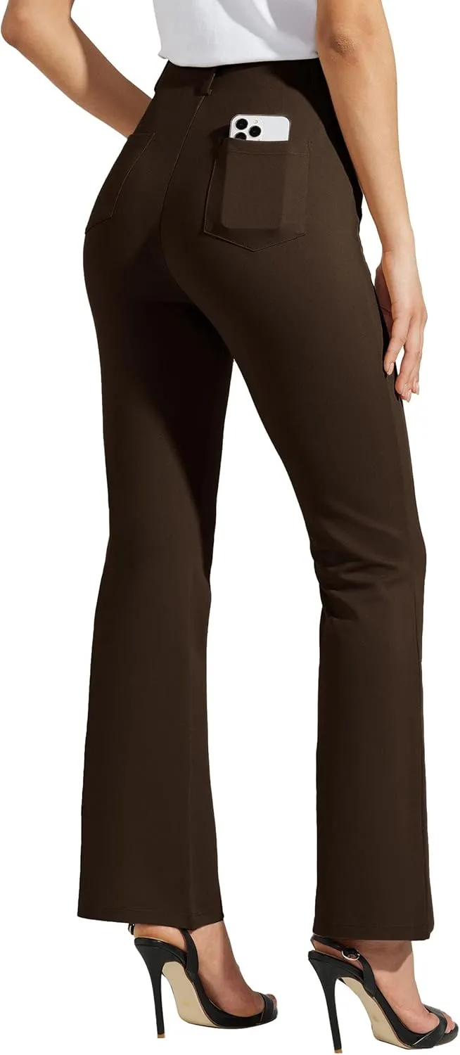 Women's Yoga Dress Pants Bootcut Work Slacks Stretch Office with Belt Loops 4 Pockets 28/29"/30"/31"/33"