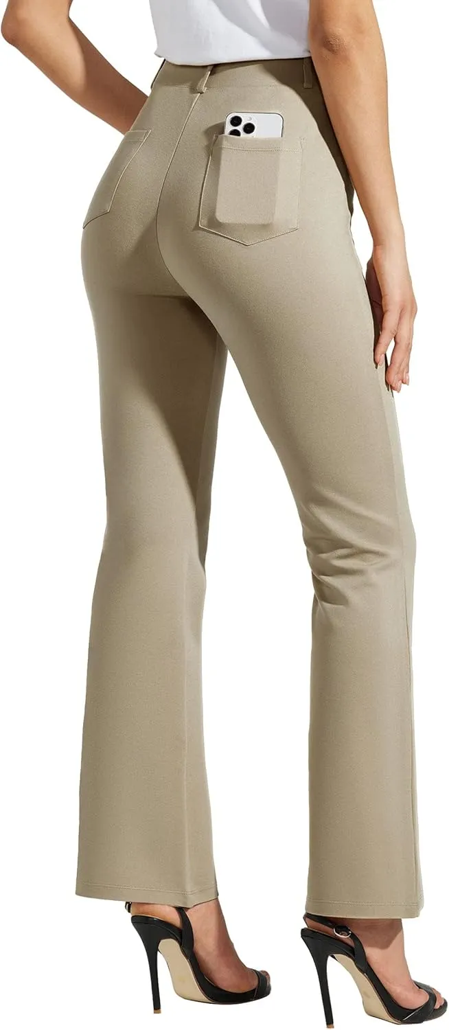 Women's Yoga Dress Pants Bootcut Work Slacks Stretch Office with Belt Loops 4 Pockets 28/29"/30"/31"/33"