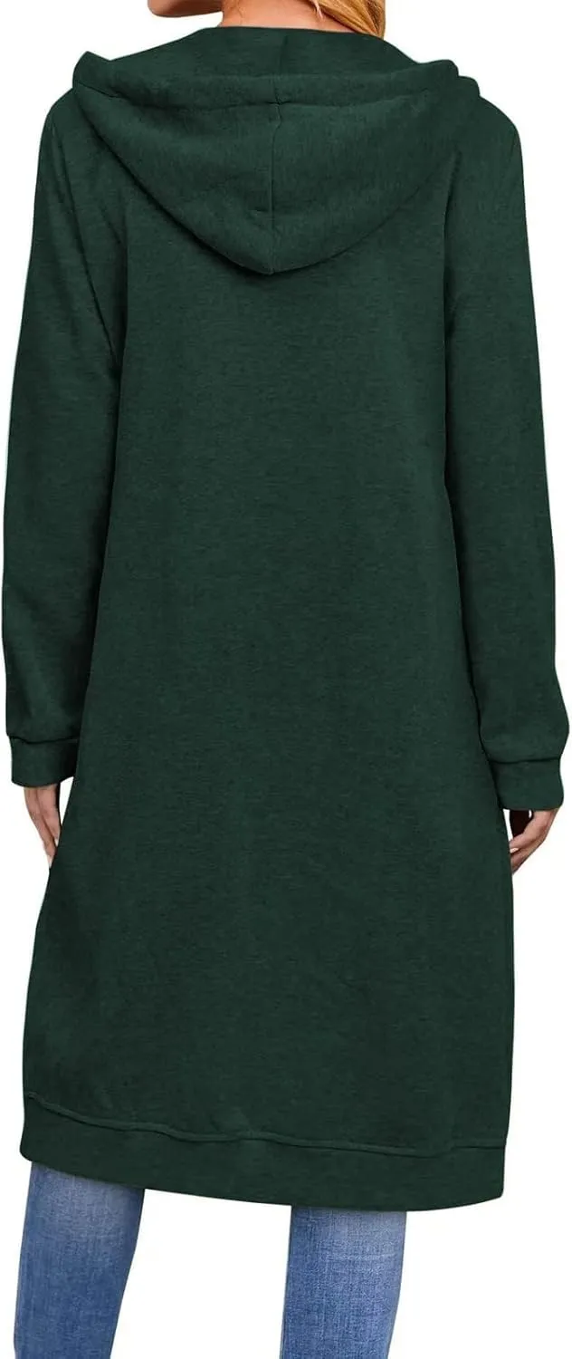 Womens Zip Up Hoodies Knee Length Tunic Sweatshirts Oversized Fleece Long Sleeve Jackets Workout Tops with Pockets