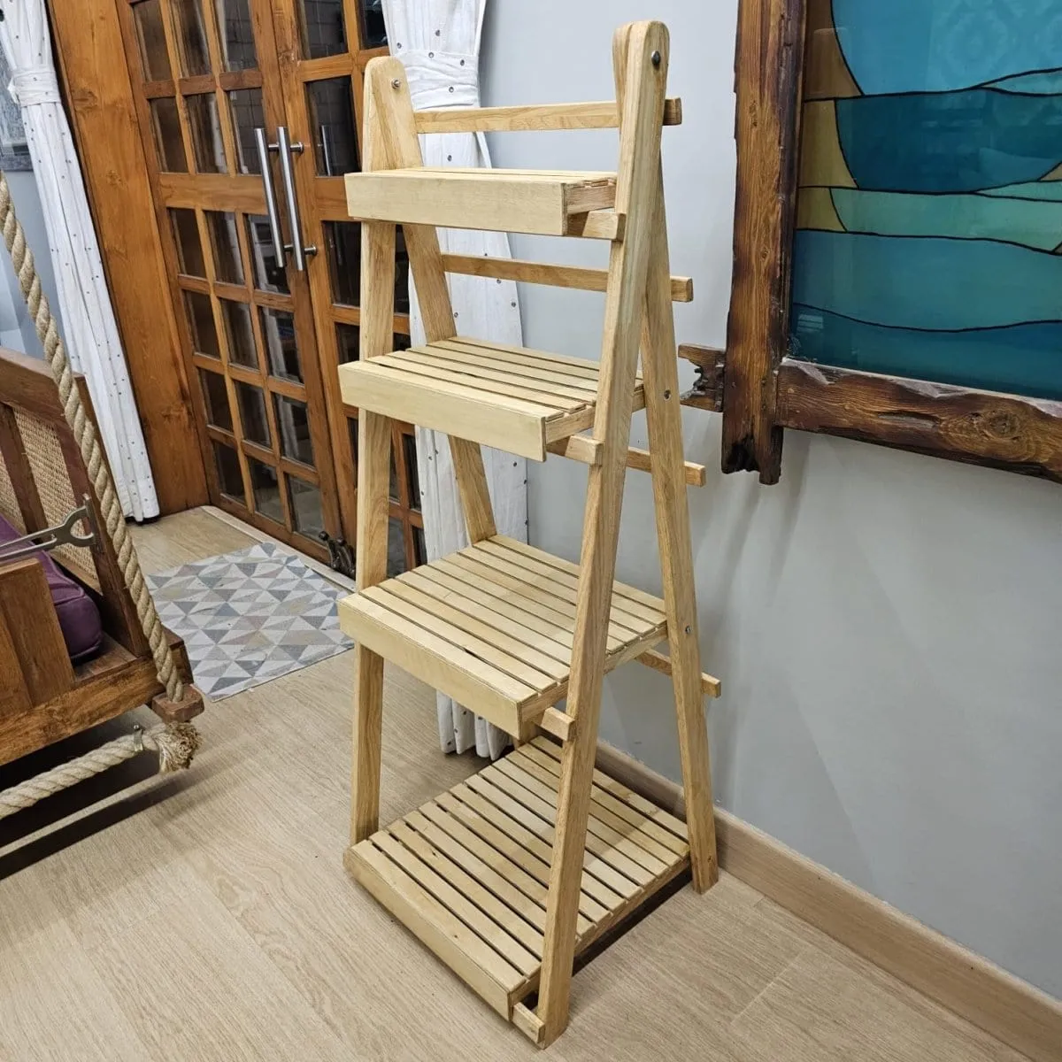 Wooden Multi-Purpose Floor Standing Stand - Handcrafted Stand For Multiple Use - Dust Proof & Spacious - Set Of 3 - Rubberwood