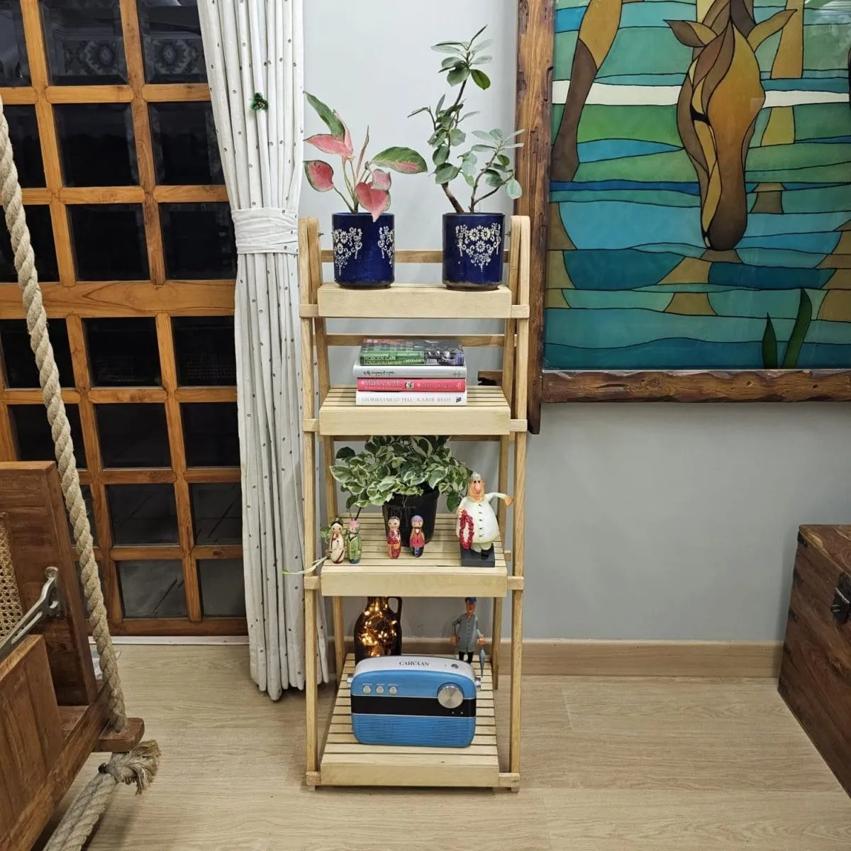 Wooden Multi-Purpose Floor Standing Stand - Handcrafted Stand For Multiple Use - Dust Proof & Spacious - Set Of 3 - Rubberwood