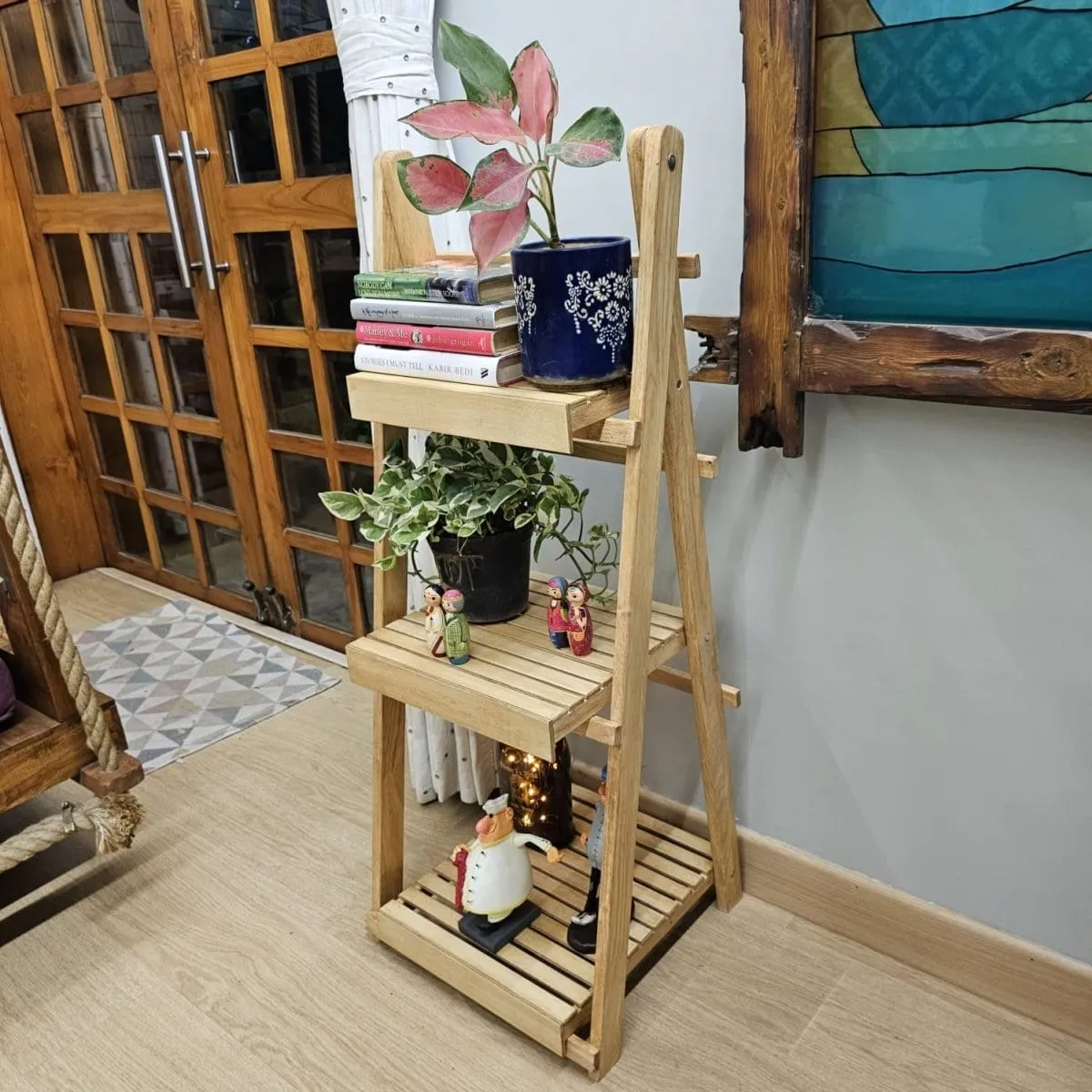 Wooden Multi-Purpose Floor Standing Stand - Handcrafted Stand For Multiple Use - Dust Proof & Spacious - Set Of 3 - Rubberwood