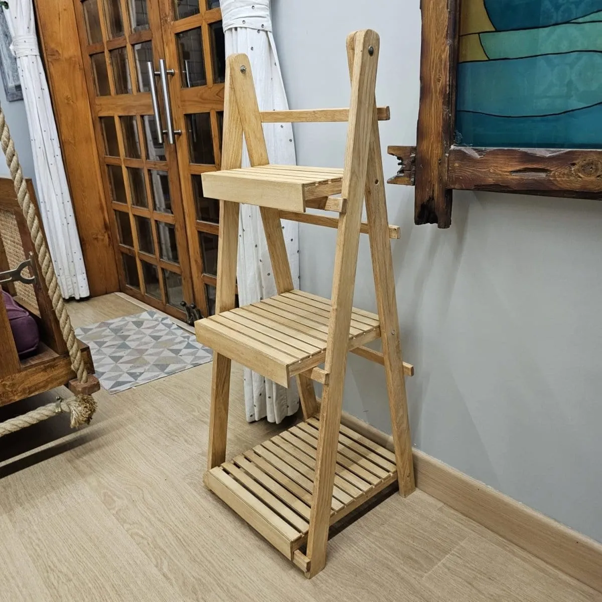 Wooden Multi-Purpose Floor Standing Stand - Handcrafted Stand For Multiple Use - Dust Proof & Spacious - Set Of 3 - Rubberwood