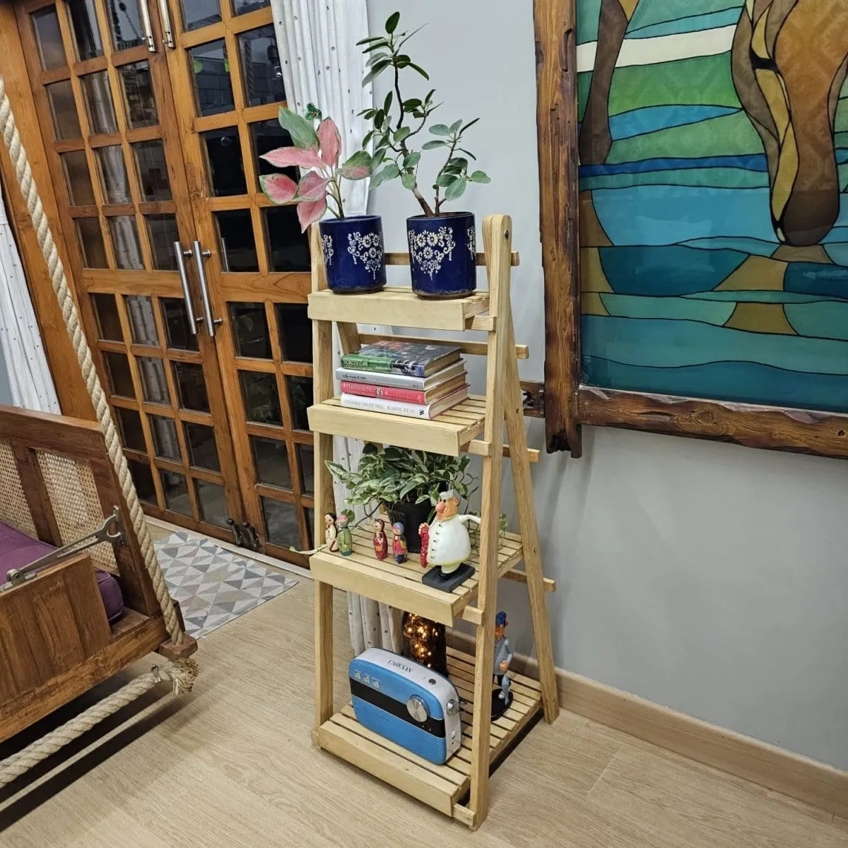 Wooden Multi-Purpose Floor Standing Stand - Handcrafted Stand For Multiple Use - Dust Proof & Spacious - Set Of 3 - Rubberwood