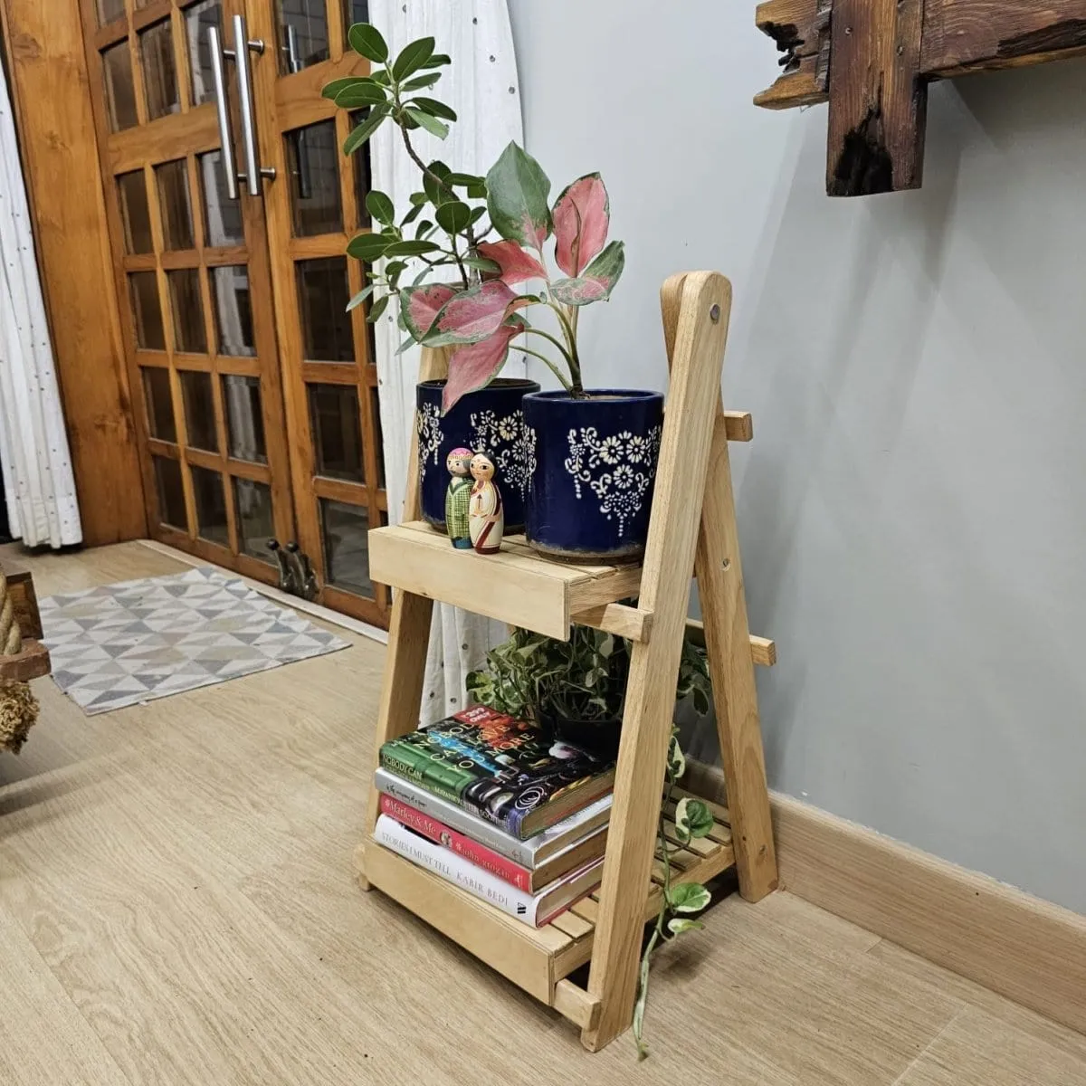 Wooden Multi-Purpose Floor Standing Stand - Handcrafted Stand For Multiple Use - Dust Proof & Spacious - Set Of 3 - Rubberwood