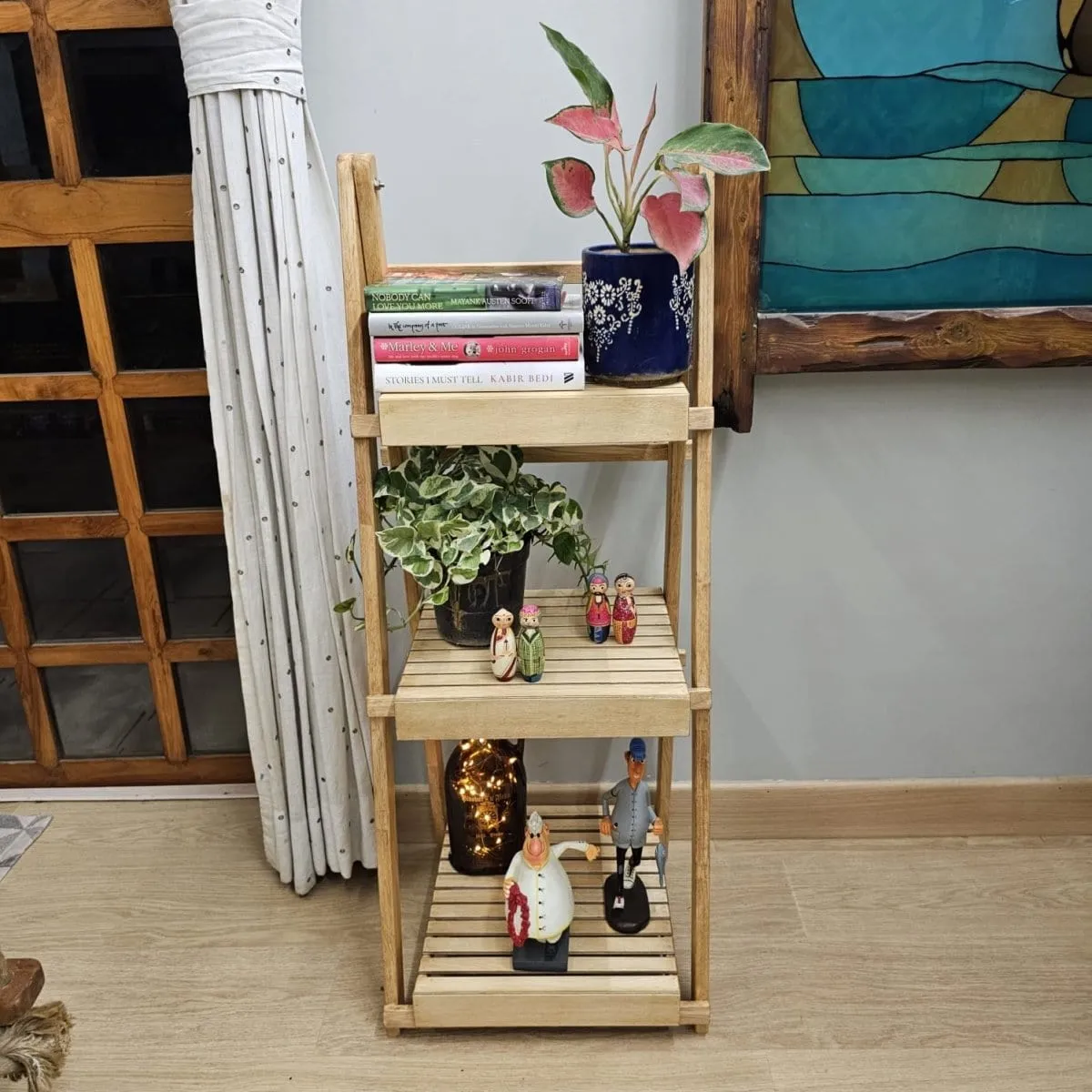 Wooden Multi-Purpose Floor Standing Stand - Handcrafted Stand For Multiple Use - Dust Proof & Spacious - Set Of 3 - Rubberwood