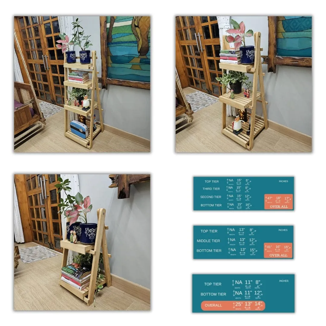 Wooden Multi-Purpose Floor Standing Stand - Handcrafted Stand For Multiple Use - Dust Proof & Spacious - Set Of 3 - Rubberwood