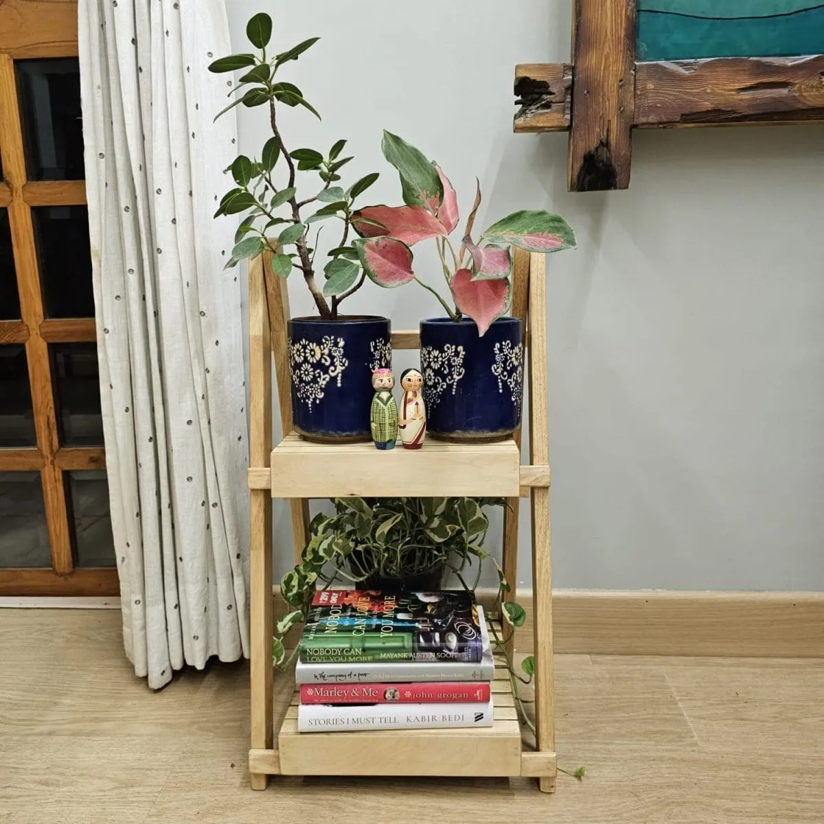 Wooden Multi-Purpose Floor Standing Stand - Handcrafted Stand For Multiple Use - Dust Proof & Spacious - Set Of 3 - Rubberwood