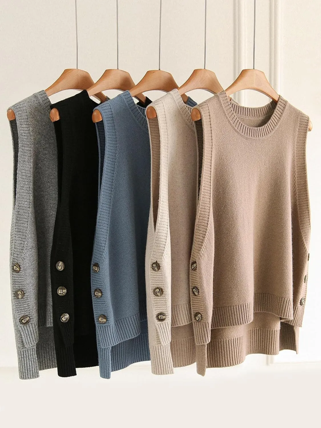 Wowcarbazole Women's Sleeveless Sweater Vest Casual Crew Neck Ribbed Knit Pullover Tops Loose Fit Full Clothes