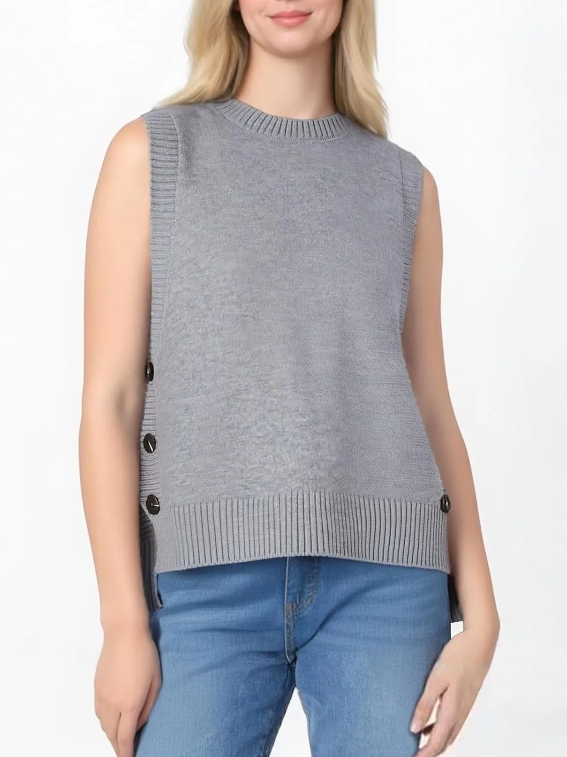 Wowcarbazole Women's Sleeveless Sweater Vest Casual Crew Neck Ribbed Knit Pullover Tops Loose Fit Full Clothes