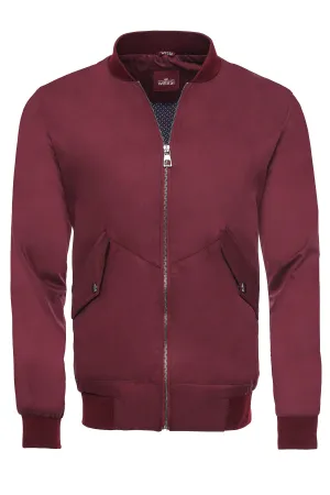 WSS Flap Pockets Zippered Burgundy Men Bomber Coat  - Singen