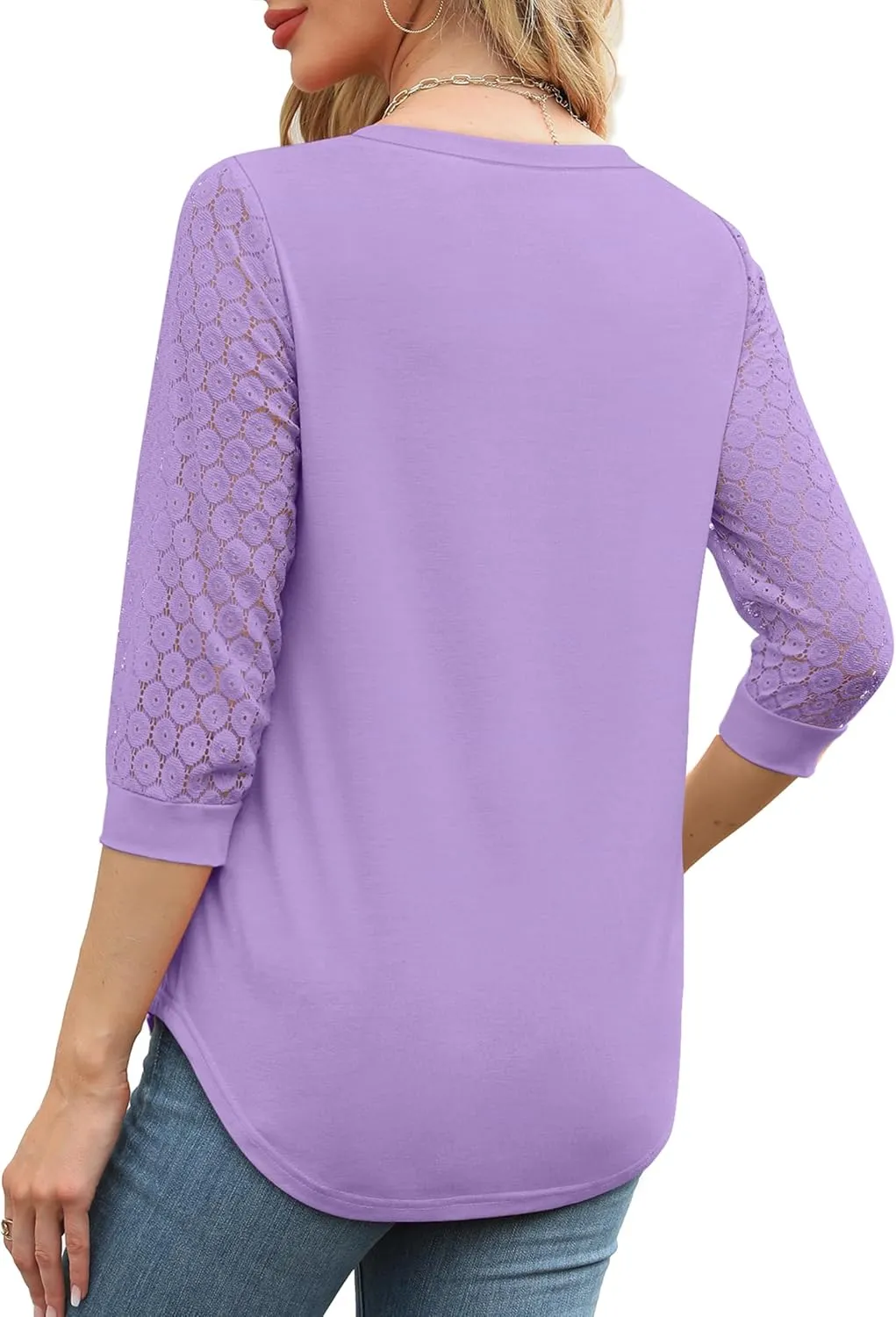 XIEERDUO 3/4 Length Sleeve Womens Tops V-Neck Lace Tunic Tops Business Casual Blouses 2025