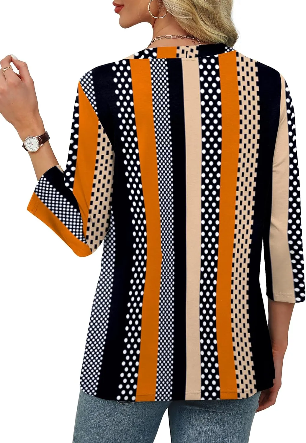 XIEERDUO 3/4 Length Sleeve Womens Tops V Neck Pleated Work Blouses Dressy Casual Summer Tops 2025 Trendy