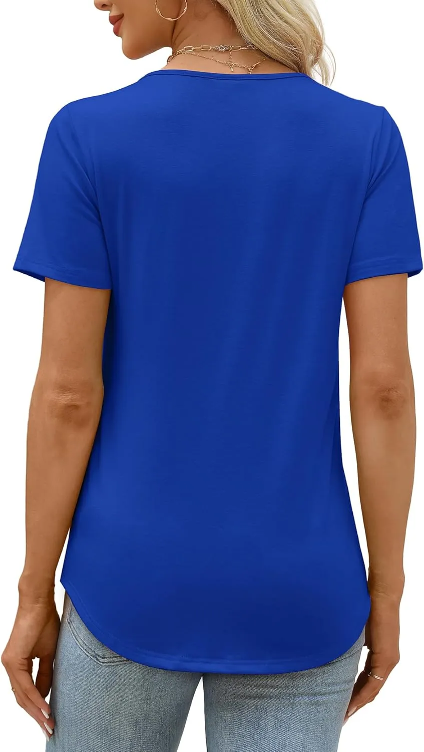 XIEERDUO Women's Pleated Tops Dressy Casual Short Sleeve T-Shirts Fashion Blouses Loose Curved Hem Long Tunic S-3XL