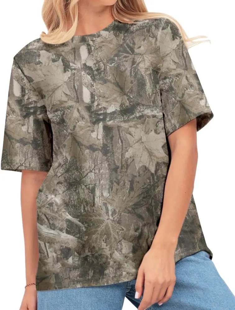 Y2k Camo Oversized Short Sleeve Crew Neck Baggy Shirts Maple Leaf Printed Tshirts Shirts for Women Men