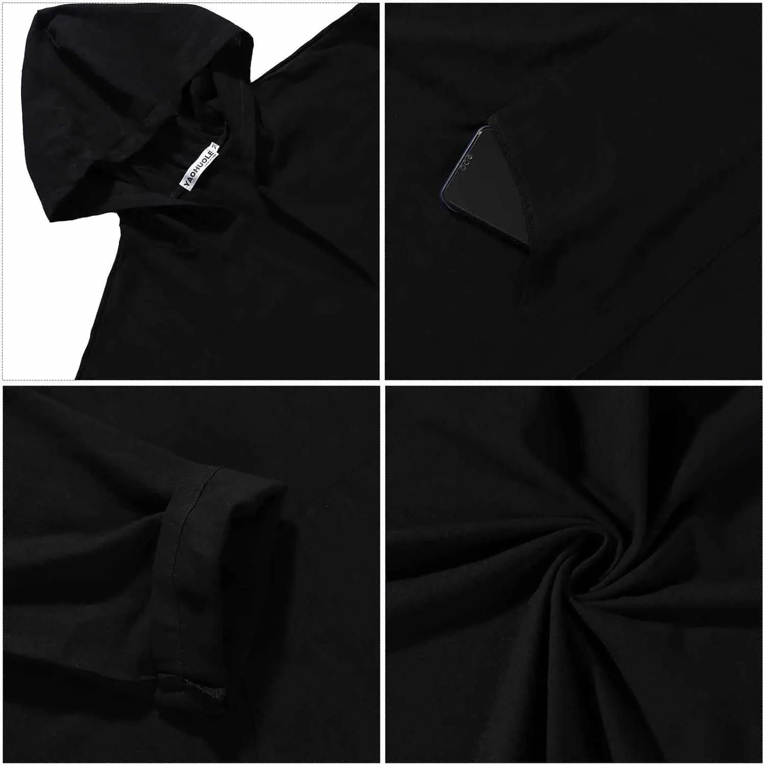YAOHUOLE Men's Long Sleeve Kaftan Side Split Long Gown Thobe Hooded Men Caftan