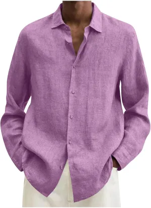 Ymosrh Men's Long Sleeve Shirts Designer Spring Summer Casual Cotton Linen Solid Color Shirts Loose, L-5XL