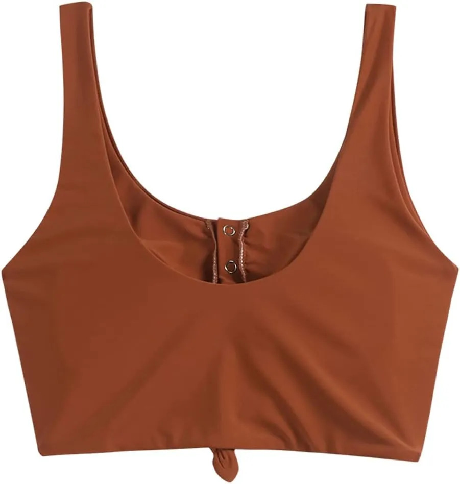 ZAFUL Women's Front Knot Bikini Tops Crop Tankini Top Scoop Neck Padded Bathing Suit Tops