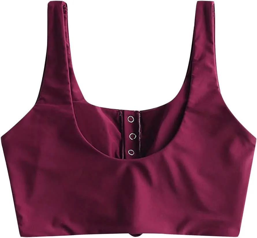 ZAFUL Women's Front Knot Bikini Tops Crop Tankini Top Scoop Neck Padded Bathing Suit Tops