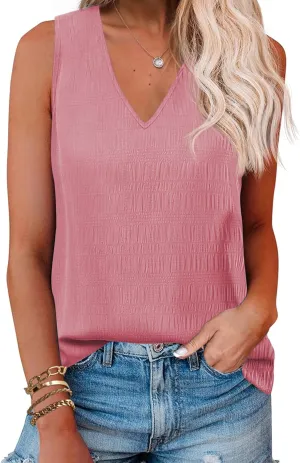 Zeagoo Summer Tank Top for Women V Neck Textured Camisole Blouses Sleeveless Casual Basic Beach Vacation Cami Shirt
