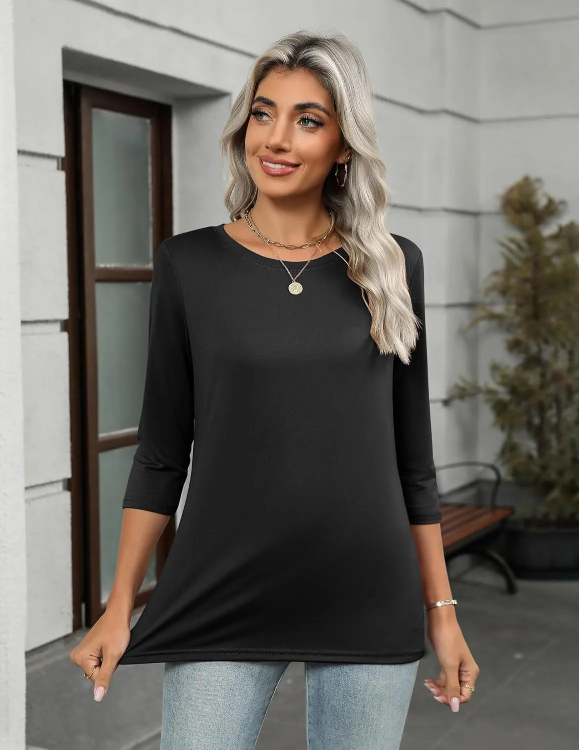Zeagoo Tops for Women 3 Pack 3/4 Sleeve Crewneck Cute Basics Tees Casual Fashion Summer T Shirts Business Work Tee Top