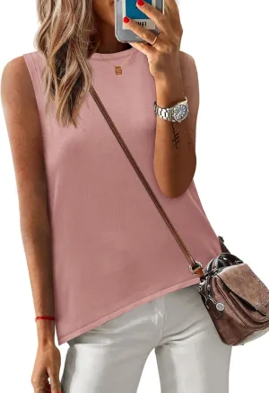 Zeagoo Womens Sleeveless Tops Knit Summer Tank Top 2025 Crew Neck Casual Loose Fit Spring Shirts Beach Blouses