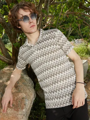 Zig-Zag Knit Polo T-Shirt