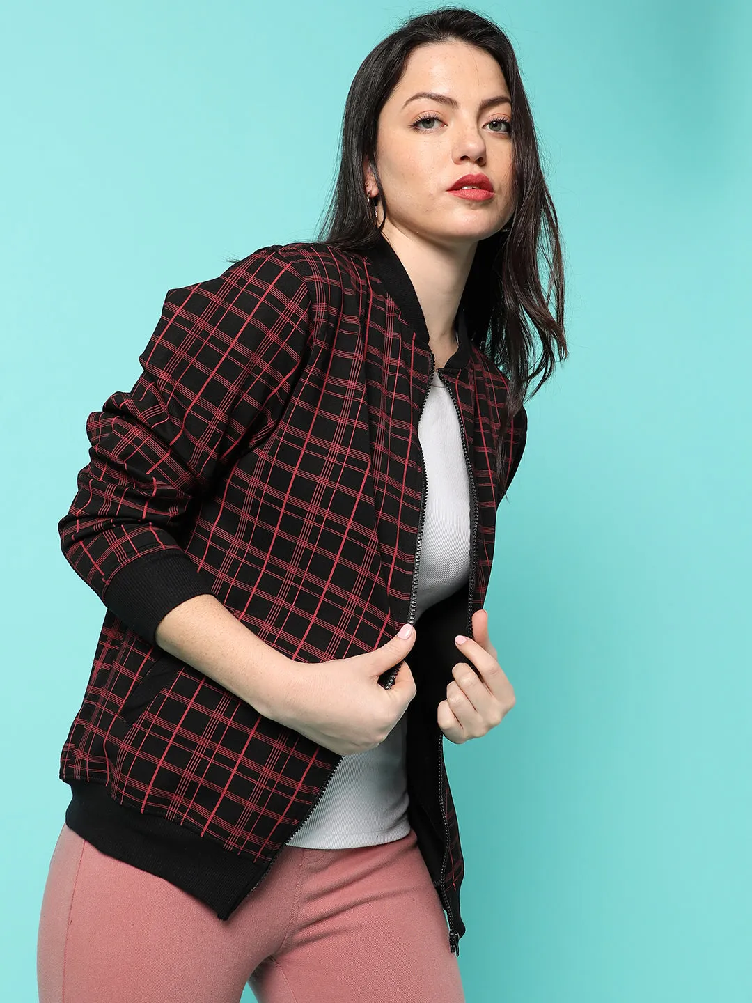 Zip-Front Tartan Plaid Jacket
