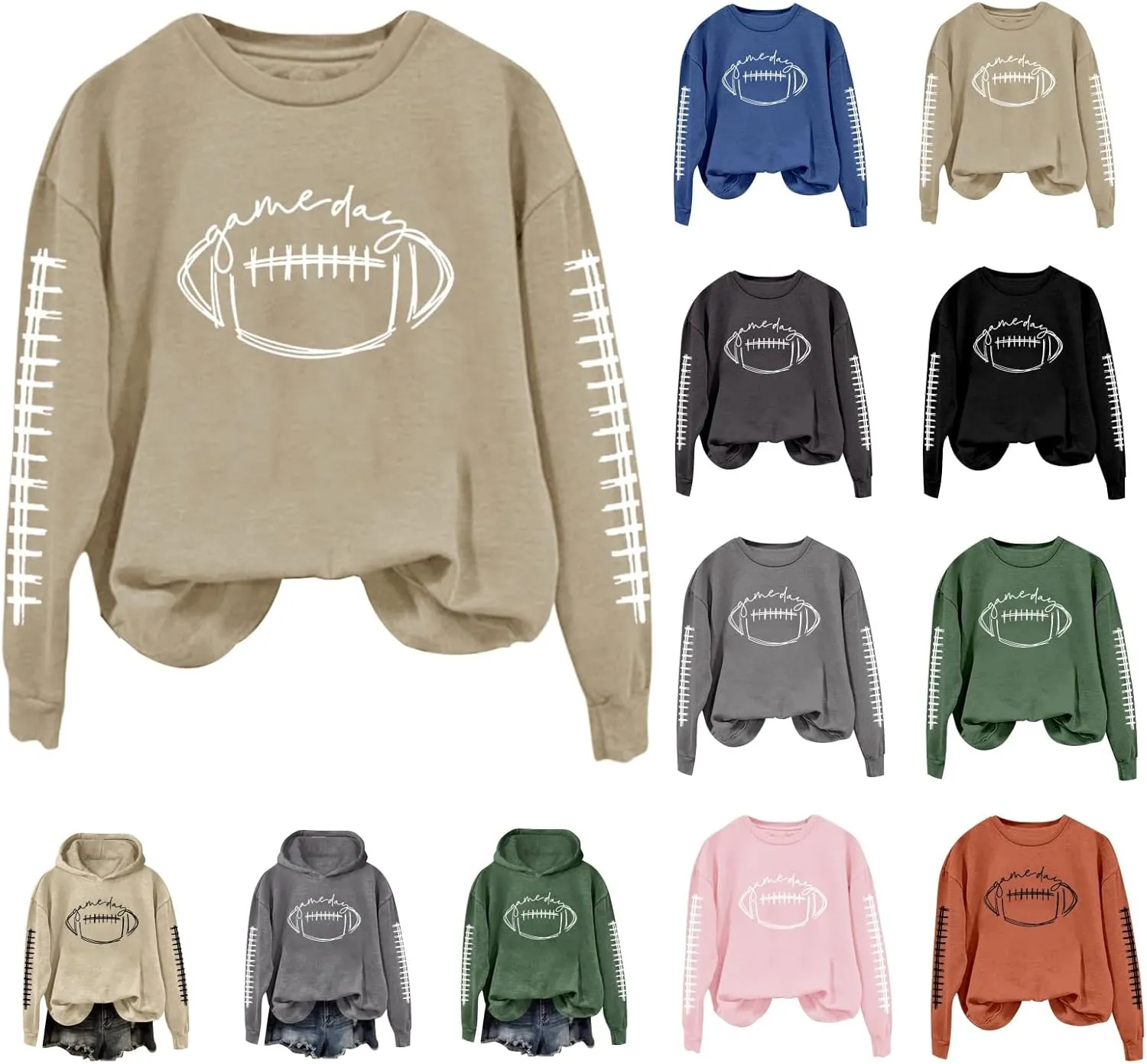 ZWRXW Game Day Sweatshirt for Women Casual Football Graphic Hoodies Oversized Long Sleeve Crewneck Pullover Trendy Fall Tops