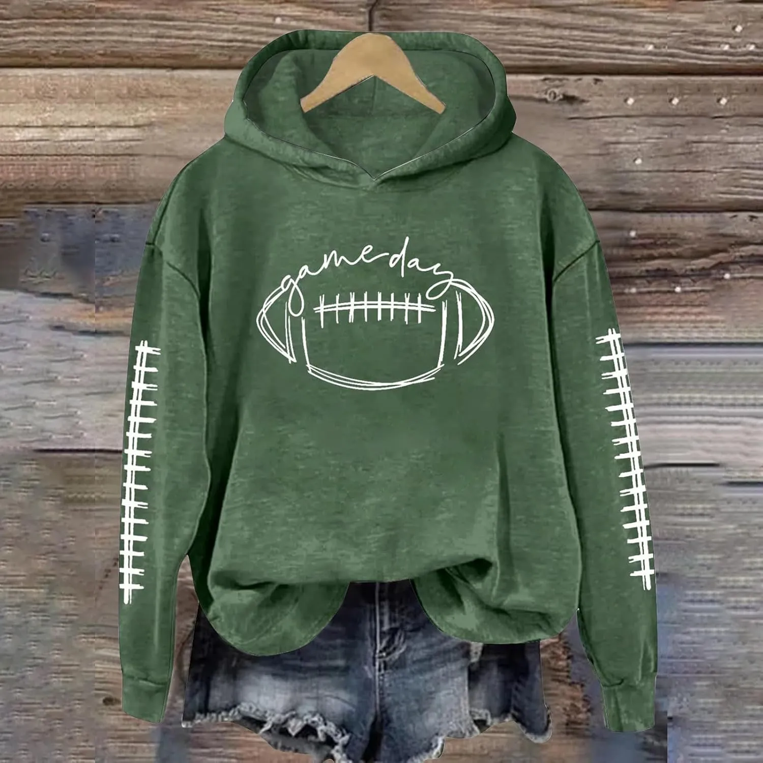 ZWRXW Game Day Sweatshirt for Women Casual Football Graphic Hoodies Oversized Long Sleeve Crewneck Pullover Trendy Fall Tops