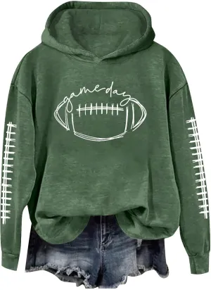 ZWRXW Game Day Sweatshirt for Women Casual Football Graphic Hoodies Oversized Long Sleeve Crewneck Pullover Trendy Fall Tops