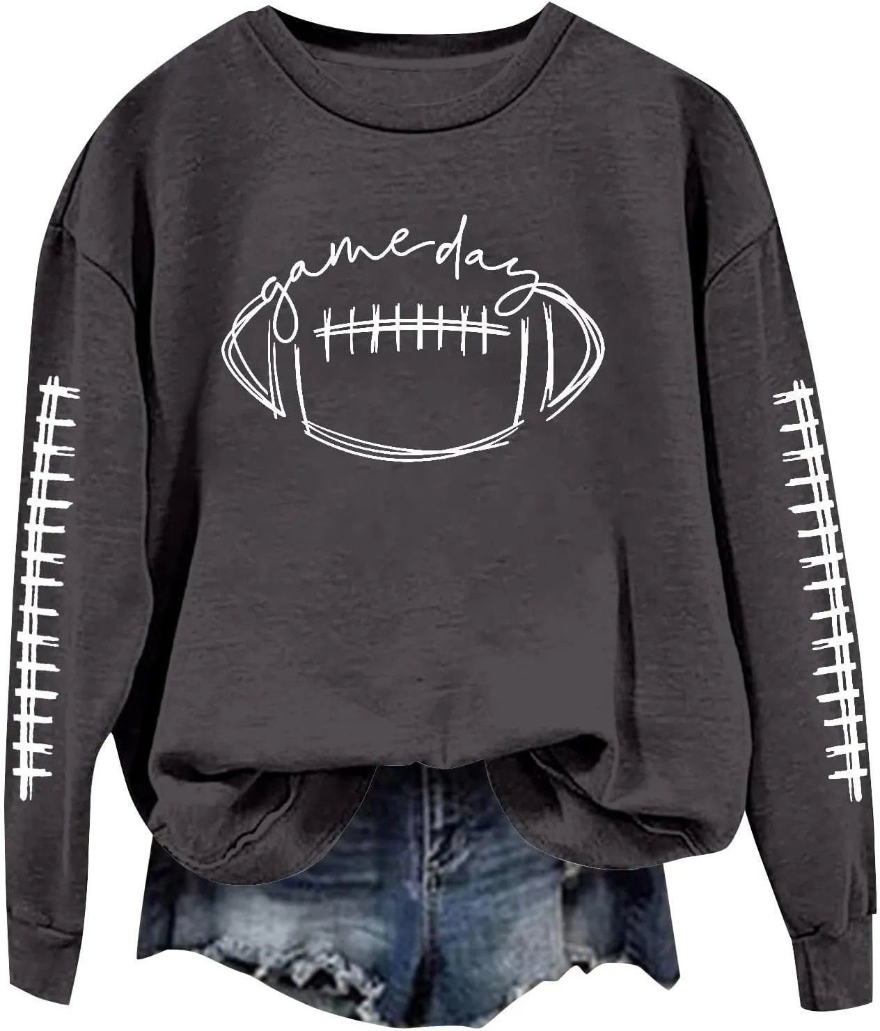 ZWRXW Game Day Sweatshirt for Women Casual Football Graphic Hoodies Oversized Long Sleeve Crewneck Pullover Trendy Fall Tops