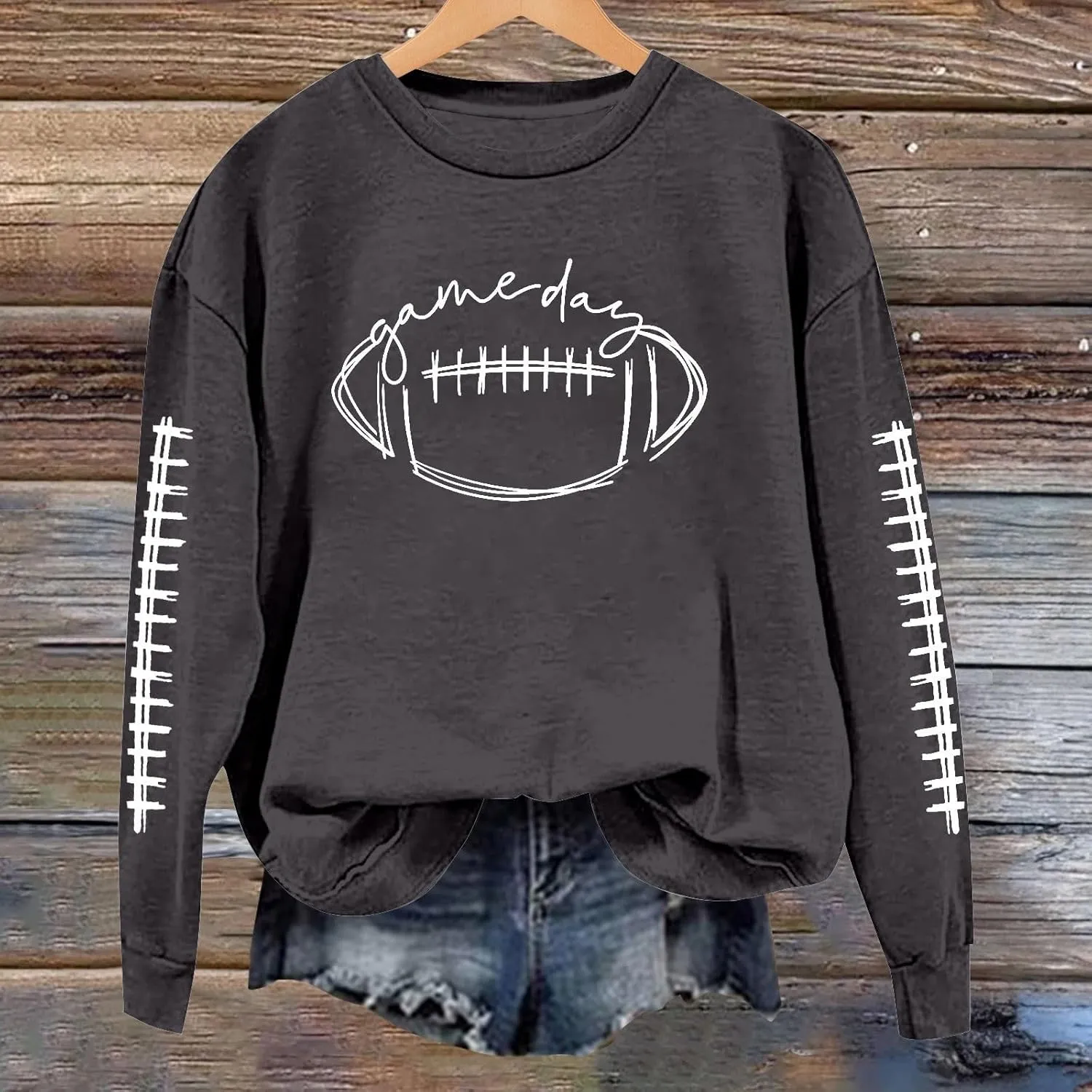 ZWRXW Game Day Sweatshirt for Women Casual Football Graphic Hoodies Oversized Long Sleeve Crewneck Pullover Trendy Fall Tops