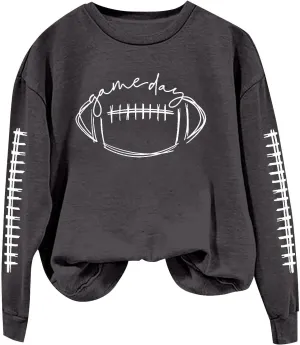 ZWRXW Game Day Sweatshirt for Women Casual Football Graphic Hoodies Oversized Long Sleeve Crewneck Pullover Trendy Fall Tops